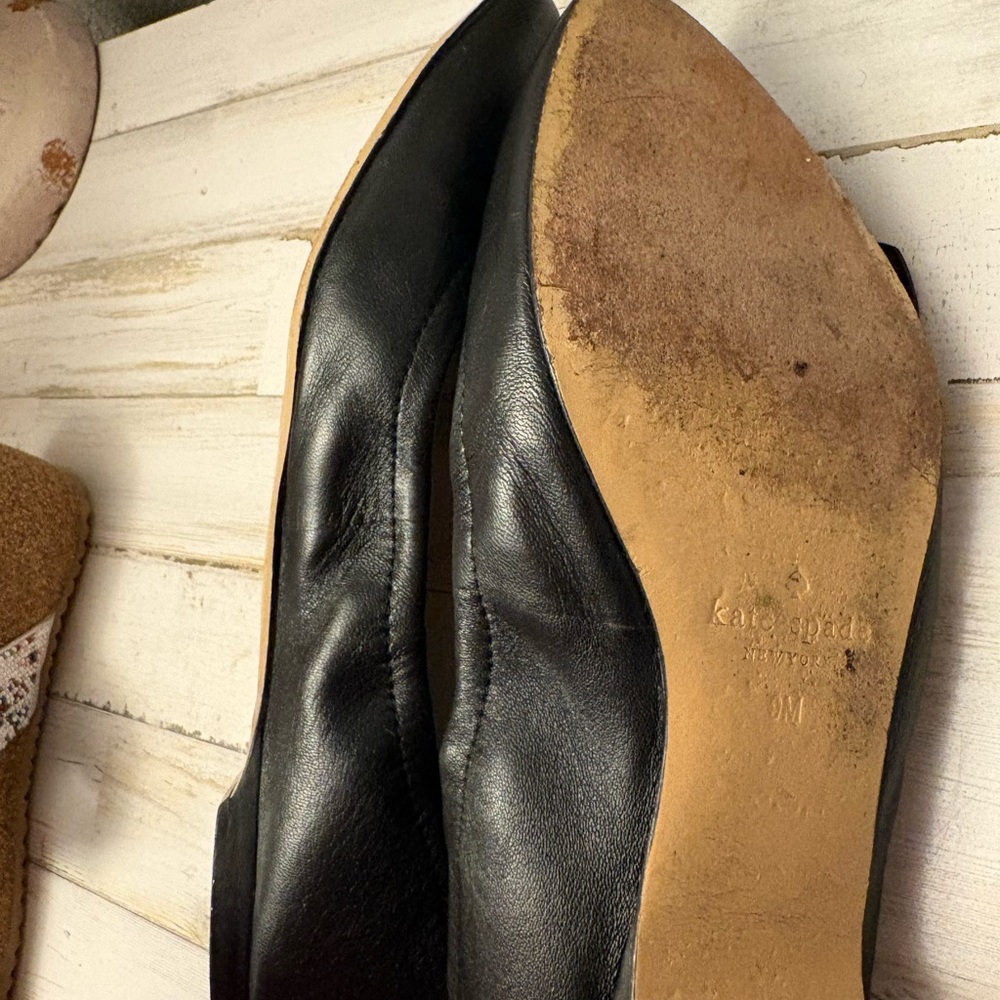 kate spade Black Leather Bow Pointed Ballet Flats - Picture 8 of 8